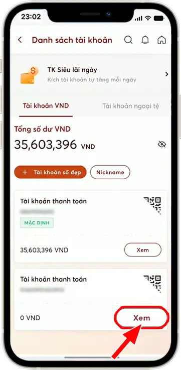 Bước 2: Tài khoản thanh toán » Chọn xem